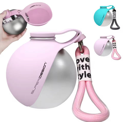2-in-1 Portable Dog Water Bottle for Small Dogs - Leak-Proof & Compact Dog Travel Water Bottle - Stainless Steel